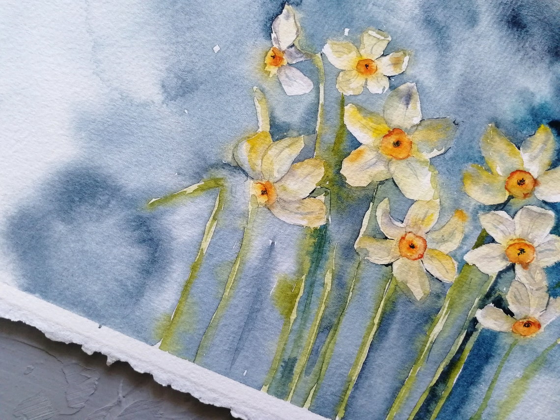Jonquilles peinture Peinture originale aquarelle fleurs | Etsy