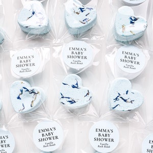 Personalized Heart Mini Blue Bath Bomb Favors, Boy Baby Shower Favors, Floral Favors, Party Favors, Bridal Shower Favors. image 2