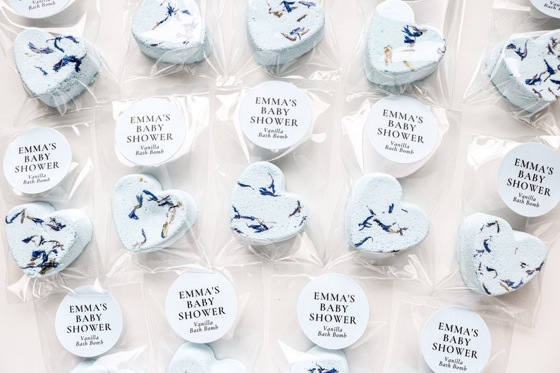 Personalized Heart Mini Blue Bath Bomb Favors, Boy Baby Shower Favors, Floral Favors, Party Favors, Bridal Shower Favors. image 4