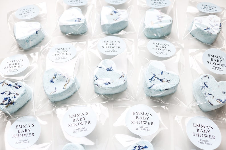 Personalized Heart Mini Blue Bath Bomb Favors, Boy Baby Shower Favors, Floral Favors, Party Favors, Bridal Shower Favors. image 3