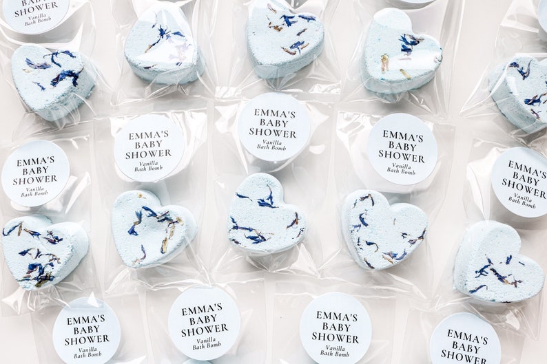 Personalized Heart Mini Blue Bath Bomb Favors, Boy Baby Shower Favors, Floral Favors, Party Favors, Bridal Shower Favors. image 1