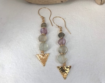 Gold filled 14k, labradorite, amethyst, moonstone and aquamarine. 6,3 cm