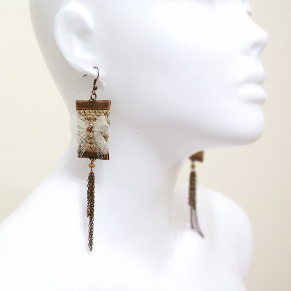 Items similar to Crochet linen earrings, crochet earrings, linen