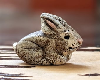 Tiny Bunny Clay Figurine, Itsy Bitsy Cottontail Rabbit Primitive Miniature Collectible Animal Sculpture