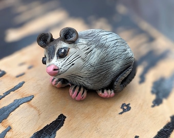 Opossum Figurine, Small Collectible Animal Sculpture, Possum Lover Gift, Primitive Folk Art Style