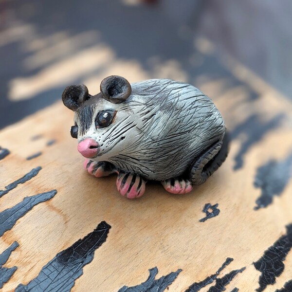 Opossum Figurine, Small Collectible Animal Sculpture, Possum Lover Gift, Primitive Folk Art Style