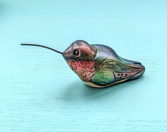 Hummingbird Figurine, Polymer Clay Painted OOAK Small Exotic Bird Sculpture, Bird Lover Gift