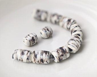 10 Birch Tree Bark Pattern Beads, Hand Made Clay Jewelry Making Supply, Nature Lover Theme, Neutral Colours