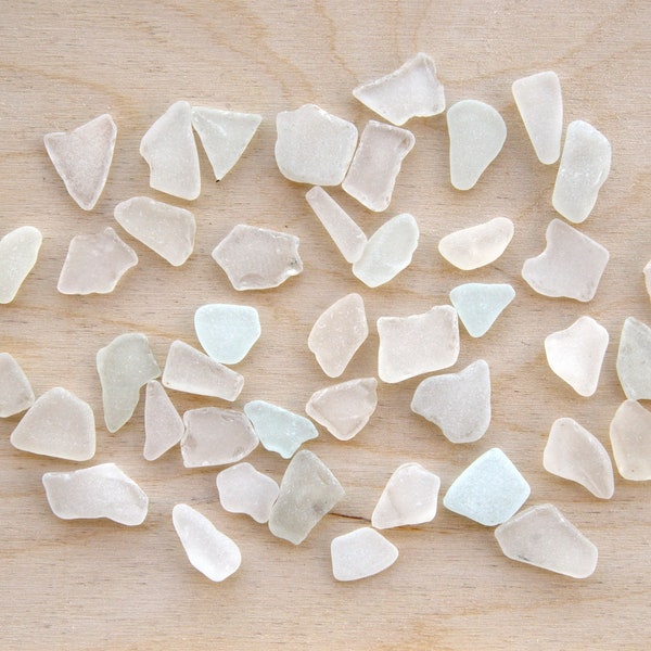 White Natural Beach Glass Frosted and Rounded Edges, Small Sea Glass Pieces Lot of 43