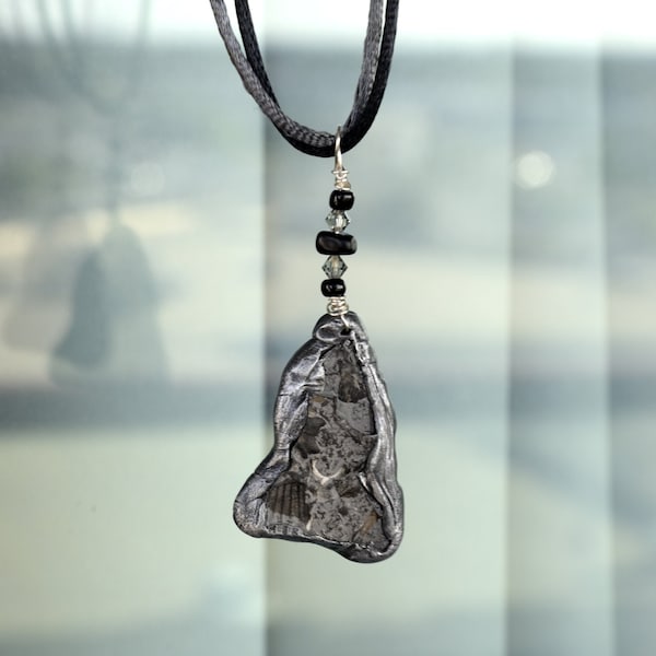 Grey Fossil Stone Necklace, Rough Triangle Beach Find Pendant Jewelry, Gift for Archeology Lover