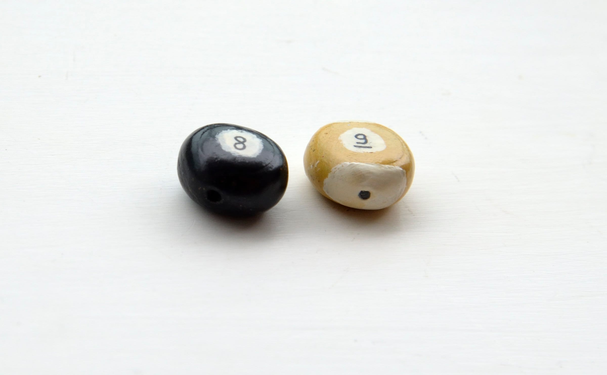 Pool Ball Beads Hand Made Primitive Rustic Style, 1mm Holes, 8 and 9