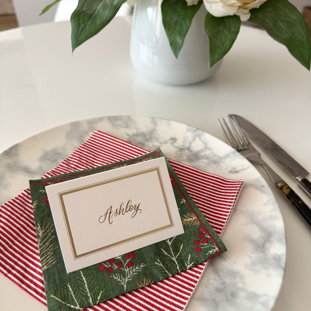 Metallic Gold Border Place Cards Name Cards Seating Cards Custom Handwritten Calligraphy Etsy