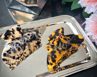 Hand Engraved | Tortoise Shell Claw Hair Clip | Bridesmaid Gift | Bride Gift | Calligraphy Engraving