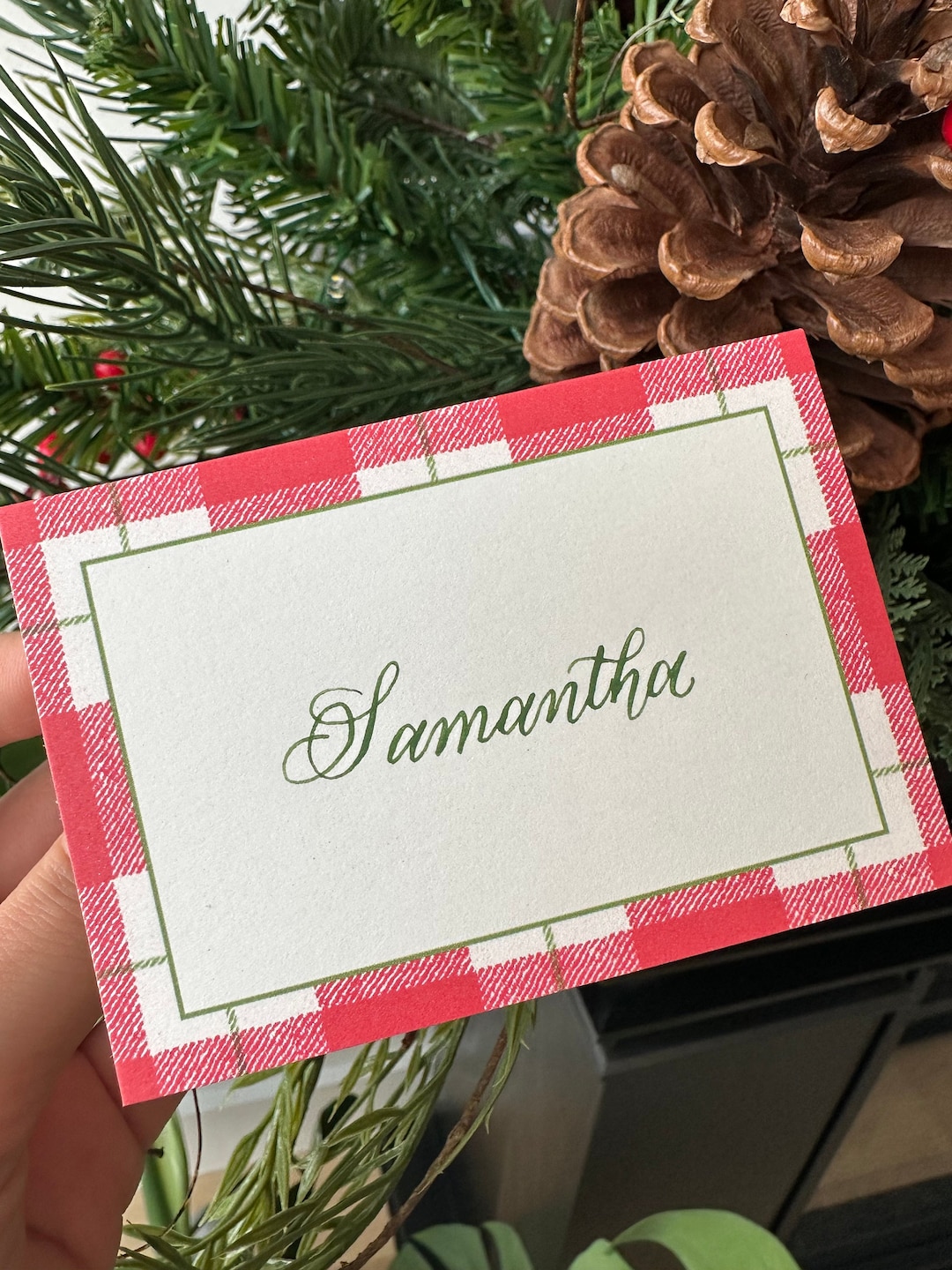 Red & Green Plaid Place Cards | Custom Calligraphy Name Cards - Etsy