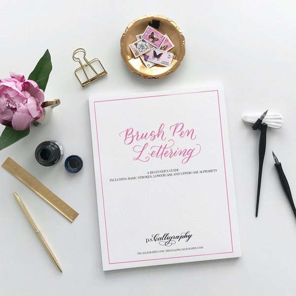 Beginner Brush Lettering Calligraphy Workbook | Uppercase & Lowercase | Basic Strokes