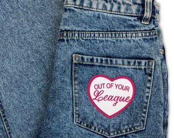 Out of Your League Pink Embroidered Patch | Pink Heart Shaped Iron- On Patch | Female Athlete Gift