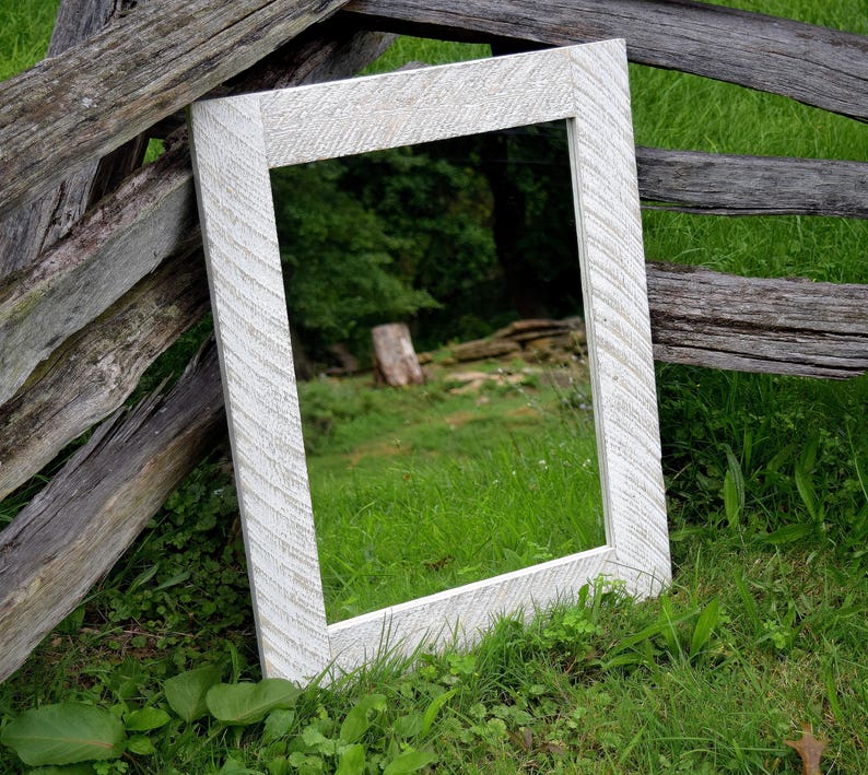 White Wash Mirror L Distressed Framed Vanity Old Wood Rustic