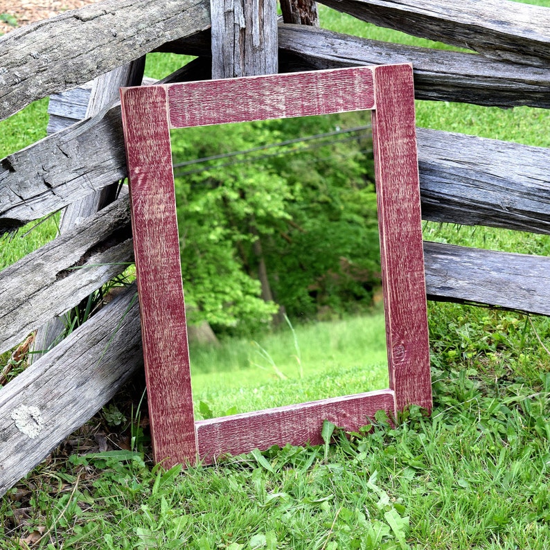 Red Reclaimed Mirror Rustic Frame Barnwood