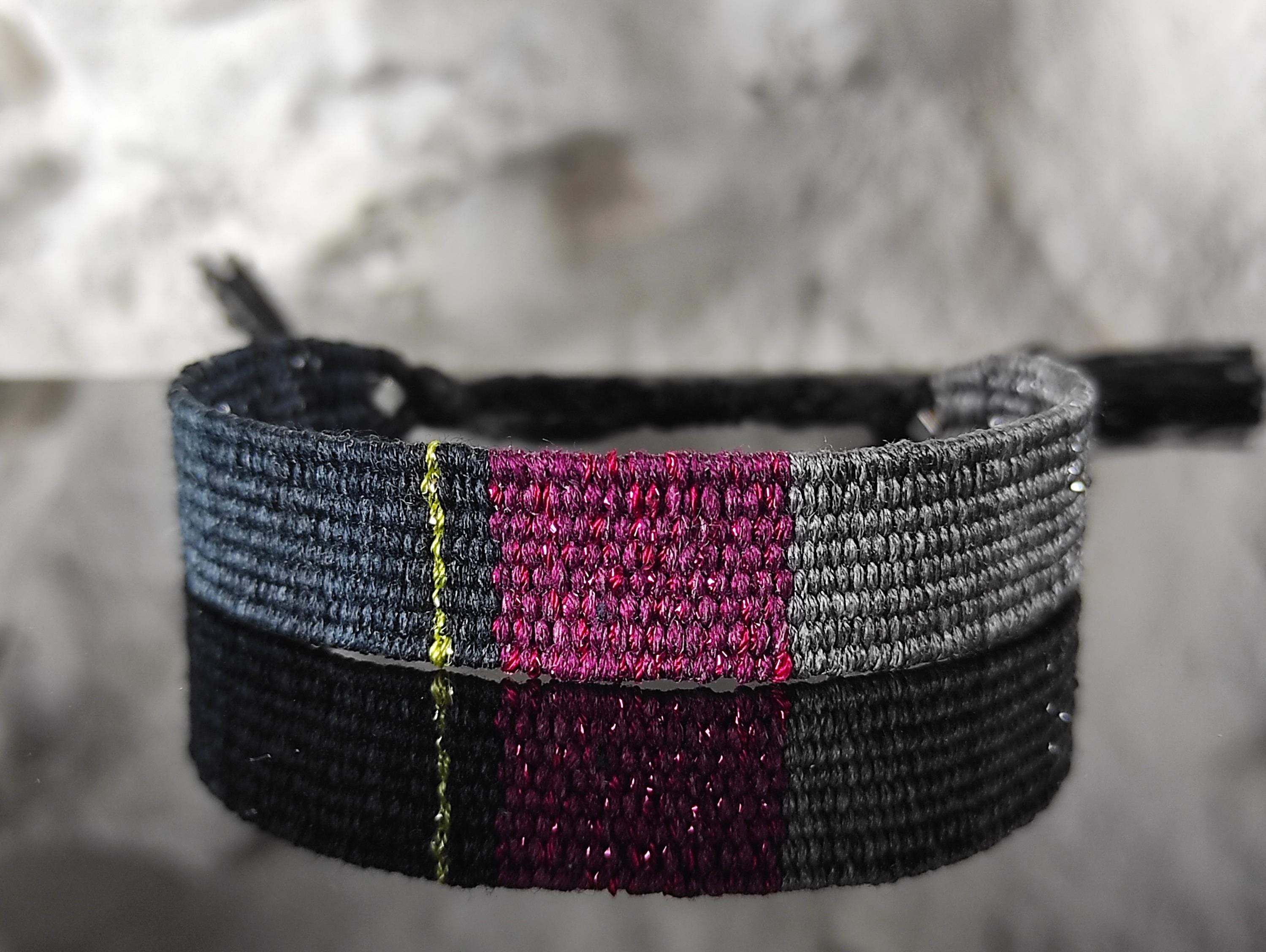 Handwoven Silk Bracelet: Black Berry Gray Fiber Art Jewelry 