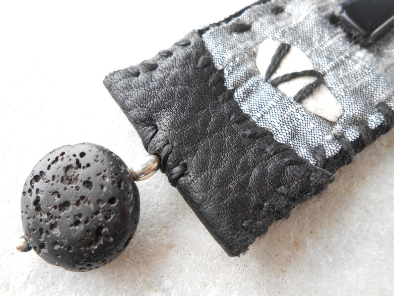 Leather Amulet 'new Moon' With Silk Lava Obsidian Bone - Etsy
