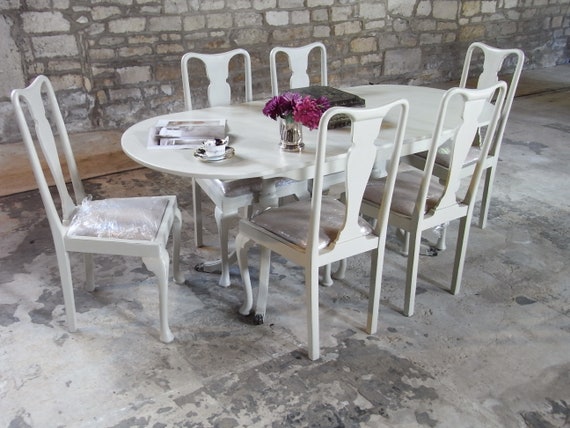 Extending Shabby Chic Painted Dining Table And Six Chairs