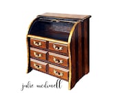 Hand painted jewelry box for her valet for him roll top desk Solid wood refinished OOAK trinket box collectable box