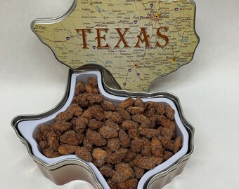 Texas Road Map Gift Tin with Cinnamon Roasted Nuts