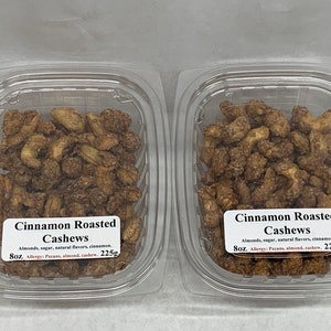 Cinnamon Roasted Nuts. Your Choice, Pecans, Almonds or Cashews 2-8oz. Containers.