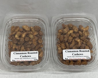 Cinnamon Roasted Nuts. Your Choice, Pecans, Almonds or Cashews 2-8oz. Containers.