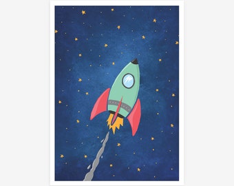 Rocket print, science kids print, nursery wall art, modern nursery decor, cute baby gift, nursery wall decor, kids room decor, cute nursery