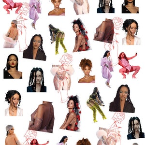 Puede incluir: Un collage de imágenes que muestran a una mujer con diferentes peinados y atuendos. Las imágenes están dispuestas en una cuadrícula y incluyen un gráfico de rosa con el texto "GLOSS Bad Gal".
