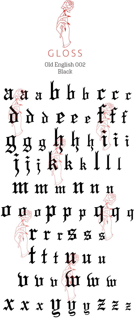 Old English 002 Old English Nail Decals Lower Case Nail Etsy