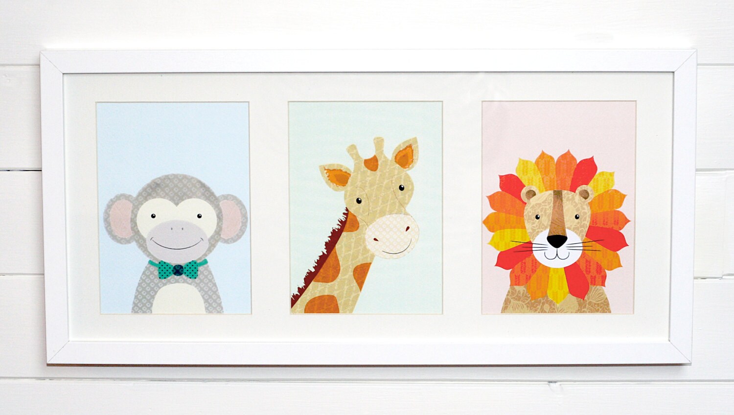 Framed Animal Nursery Print Set of 3 in a Matted Wood and Etsy