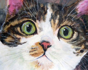 Cat Print, tabby and white cat, 8x10 inch print, animal lover, cat lover, cat art