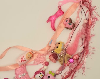 Handmade Junk Journal Charm – Whimsical Beads, Miniature Lalaloopsy Figure Dangle