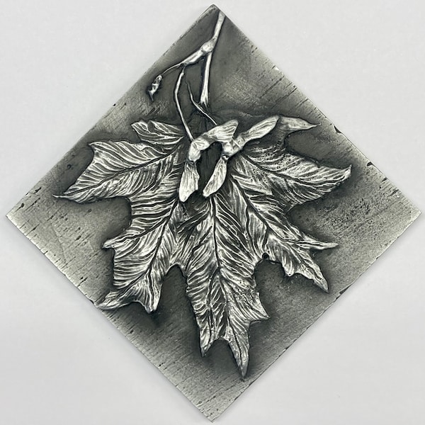 Maple leaf Tile - 4x4 inches hand poured with real Pewter metal (not resin)in Montana.