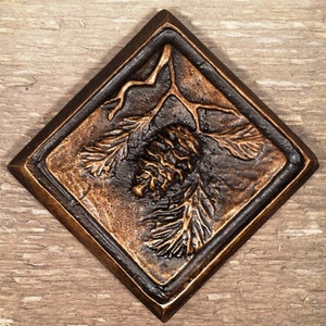 Pinecone Tile - 2x2 inches hand poured in Montana, Several patina colors to choose from