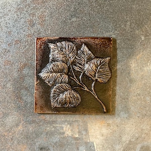 Real metal-Aspen leaves Tile - 4x4 inches hand poured in Montana.