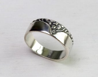 Vintage Sterling silver 925 Structural ring size 5.75 unisex wide band ring blackened geometric pattern ring
