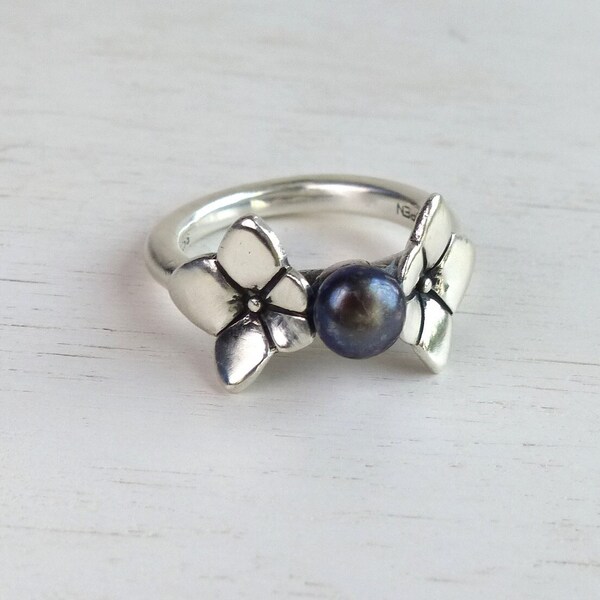 Søren Nielsen Trollbeads Sterling Silber & Perle Ring Größe 6,5 Danish Modernist Blumenring Vintage Dänemark Skandinavischer Schmuck