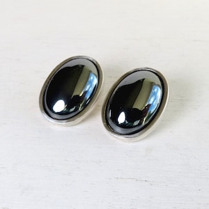 H Nygaard Denmark Sterling silver Earrings oval Hematite Earrings Modernist Vintage Danish Scandinavian Jewelry