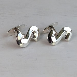 Vintage Danish 830S Solid Silver Letter S Initial Cufflinks Handmade Cuff Links Mid century modern cufflinks Denmark Scandinavian Jewelry