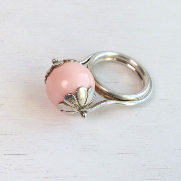 Vintage Danish ArenA Copenhagen Sterling silver light pink ball ring flower ring size 6 Denmark Scandinavian jewelry