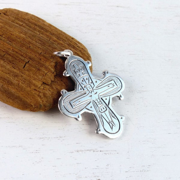 Vintage Danish 830 Solid silver Dagmar cross pendant Reversible Jesus cross Denmark scandinavian jewelry