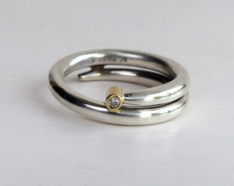 Pia Rauff Denmark Diamond 14K gold & Sterling silver ring Modernist Wrap Ring size 8.25 vintage Danish Scandinavian jewelry