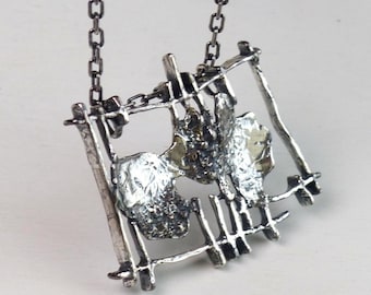 Vintage Theodor Klotz Sterling Silber Modernist Brutalist Halskette Pforzheim Schmuck