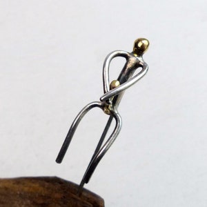 Stig Nolin Sweden Sterling silver Unique Stick pin gold details &#39;Man&#39; Modern Designer pin Vintage Avant Garde Swedish Scandinavian jewelry