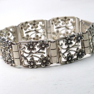 Kollmar and Jourdan 830 Solid silver Floral Leaf panel bracelet MCM Flower Design Links Bracelet vintage Pforzheim German jewelry