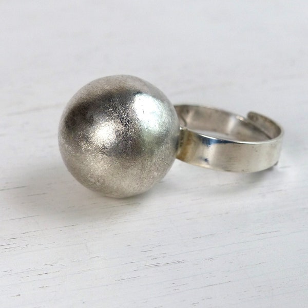 Vintage Danish Hermann Siersbol Sterling silver Large 18mm ball ring Modern brushed Bubble ring Orb ring Denmark Scandinavian jewelry