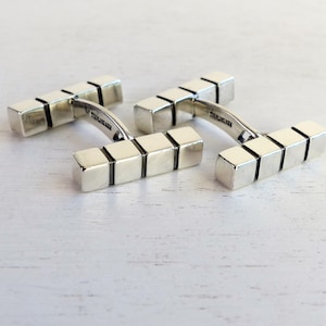 Aarre & Krogh Denmark 925 Sterling silver Modernist Solid bar Cuff links Geometric Art Deco cufflinks vintage Danish Scandinavian Jewelry